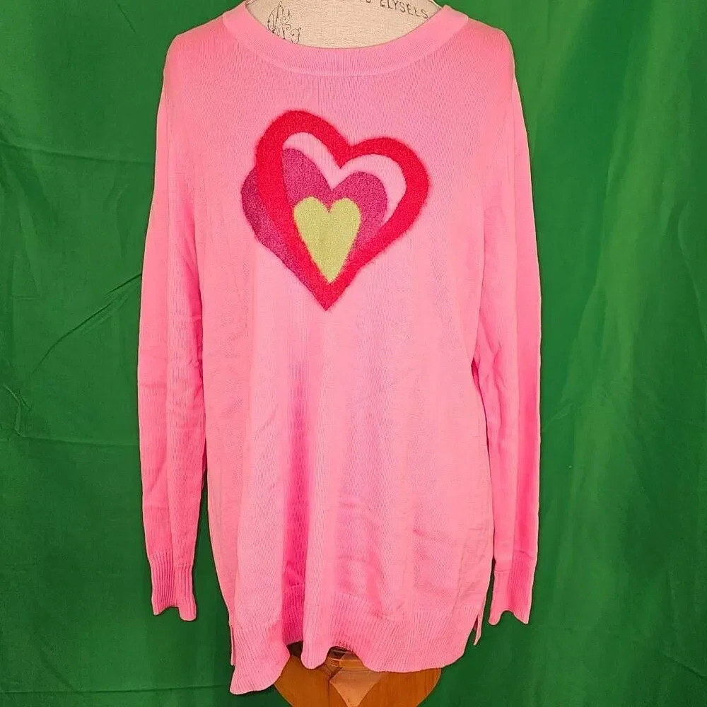 Quacker Factory‎ Womens Pink Heart Pullover Sweater Large